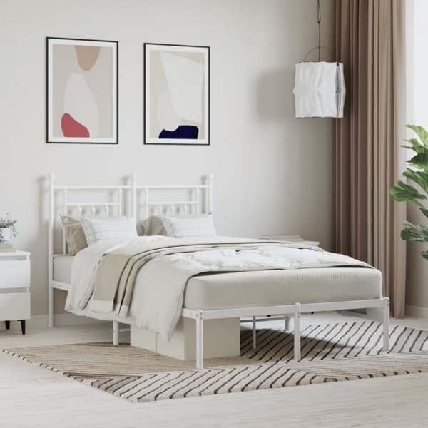 vidaXL sengeramme med sengegavl 120x190 cm metal hvid - Senge & sengeramme