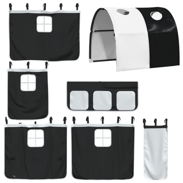 vidaXL Loftsäng med tunnel vit&svart 90x200 cm massiv furu -  Sängar & sängramar