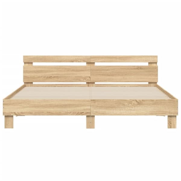 vidaXL sengeramme med sengegavl 160x200 cm konstrueret træ sonoma-eg - Senge & sengeramme