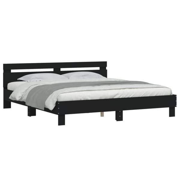 vidaXL sengeramme med sengegavl 200x200 cm konstrueret træ sort - Senge & sengeramme