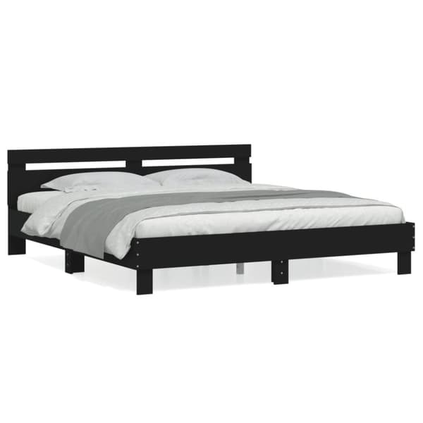vidaXL sengeramme med sengegavl 200x200 cm konstrueret træ sort - Senge & sengeramme