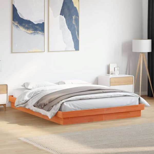 vidaXL sengeramme med LED-lys 160x200 cm massivt fyrretræ gyldenbrun - Senge & sengeramme