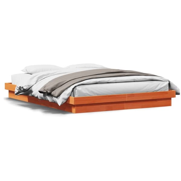 vidaXL sengeramme med LED-lys 160x200 cm massivt fyrretræ gyldenbrun -  Senge & sengeramme