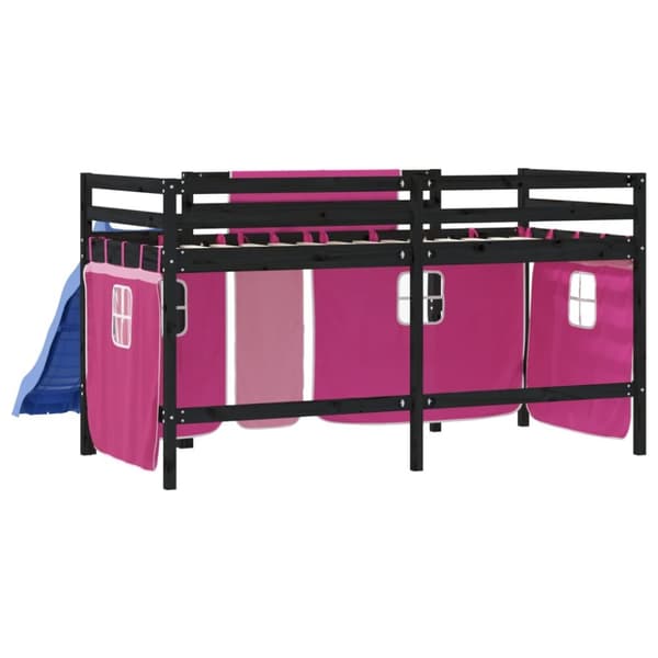 vidaXL Loftsäng med rutschkana rosa 90x190 cm massiv furu -  Sängar & sängramar