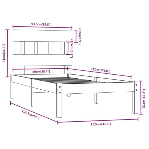 vidaXL sengeramme 90x190 cm Single massivt træ hvid -  Senge & sengeramme