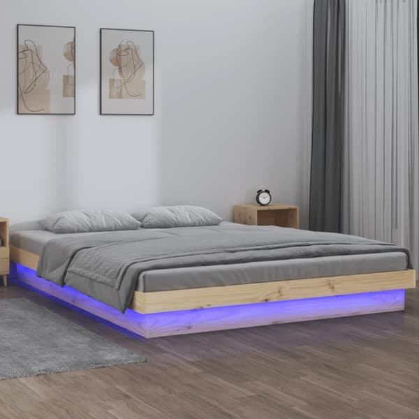vidaXL sengeramme med LED 135x190 cm dobbeltseng massivt træ -  Senge & sengeramme