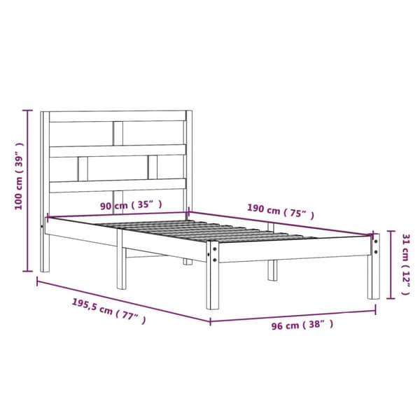 vidaXL Sängynrunko valkoinen 90x190 cm Single täysi puu -  Sängyt & sängynrungot