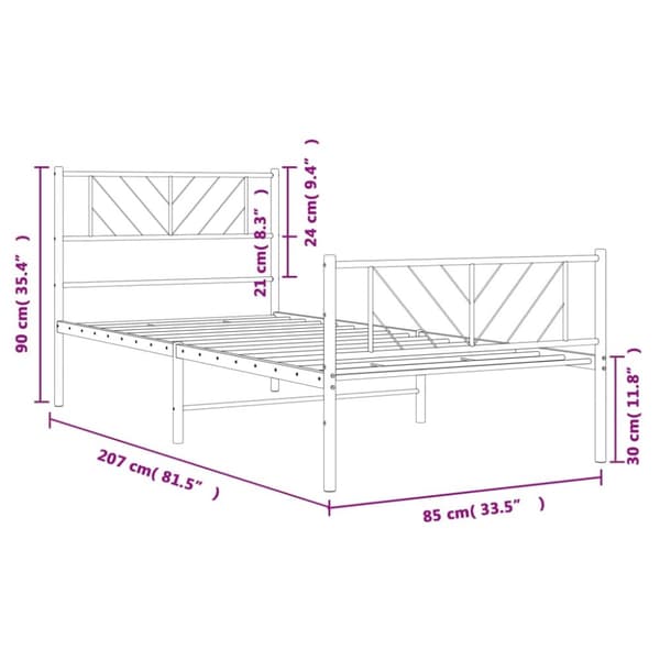 vidaXL sengeramme med sengegavl og fodgærde 80x200 cm metal sort - Senge & sengeramme