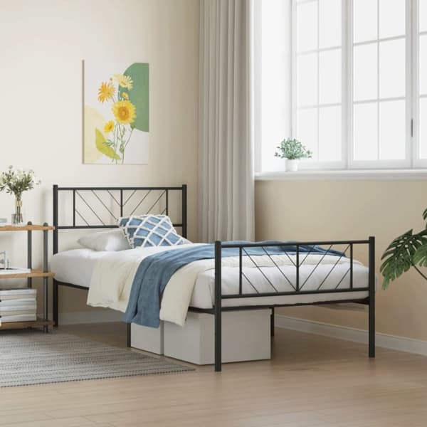 vidaXL sengeramme med sengegavl og fodgærde 80x200 cm metal sort - Senge & sengeramme