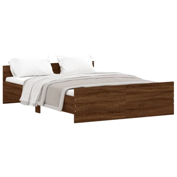 vidaXL sengeramme med sengegavl og fodgærde 135x190 cm brunt egetræ -  Senge & sengeramme