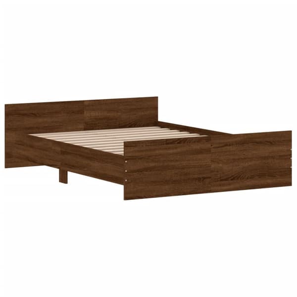 vidaXL sengeramme med sengegavl og fodgærde 135x190 cm brunt egetræ - Senge & sengeramme