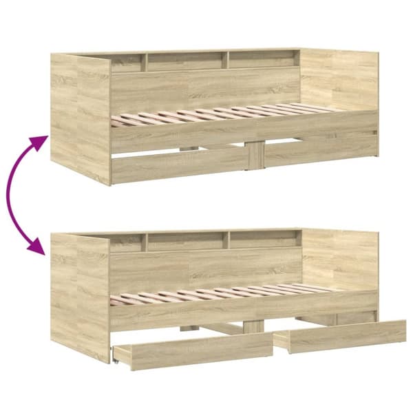 vidaXL daybed med skuffer 90x190 cm konstrueret træ sonoma-eg -  Senge & sengeramme