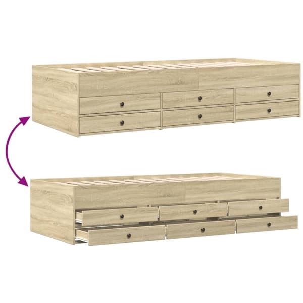 vidaXL daybed med skuffer 90x190 cm konstrueret træ sonoma-eg - Senge & sengeramme