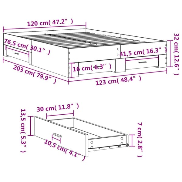 vidaXL sengeramme med skuffer 120x200 cm konstrueret træ hvid - Senge & sengeramme