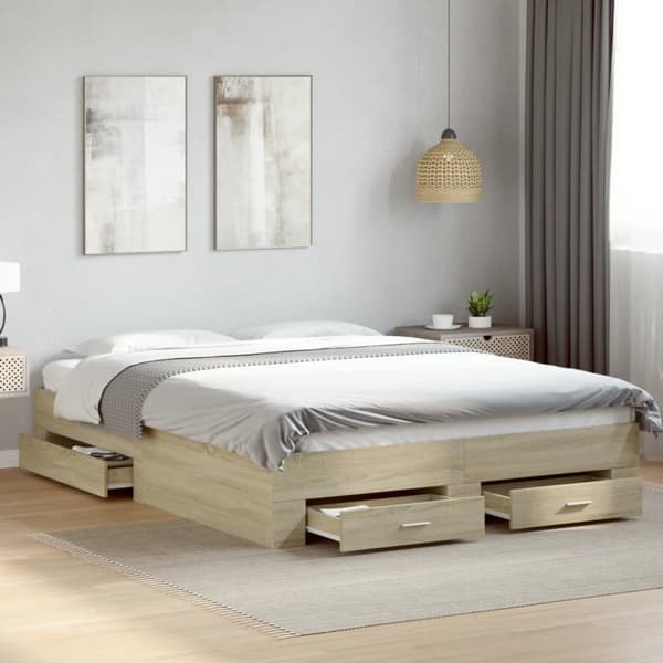 vidaXL sengeramme med skuffer 160x200 cm konstrueret træ sonoma-eg - Senge & sengeramme