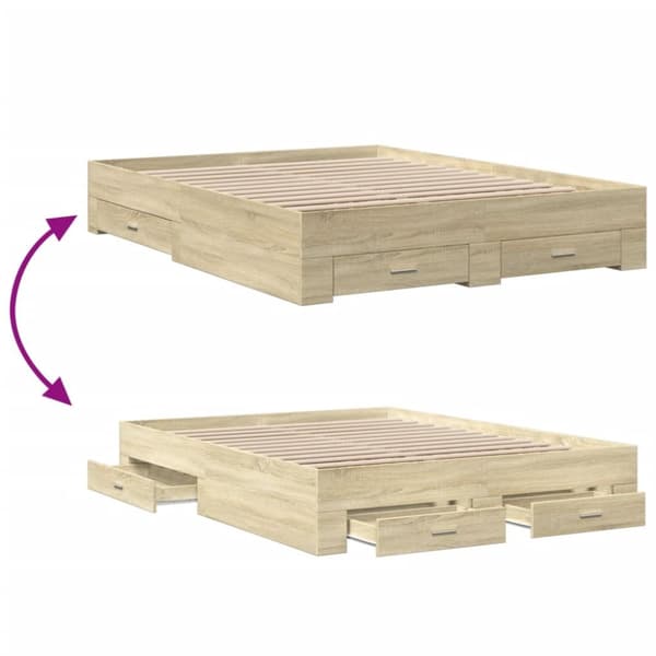 vidaXL sengeramme med skuffer 160x200 cm konstrueret træ sonoma-eg - Senge & sengeramme
