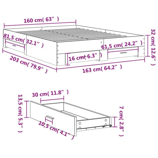 vidaXL sengeramme med skuffer 160x200 cm konstrueret træ sonoma-eg - Senge & sengeramme
