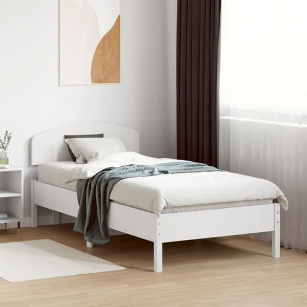 vidaXL Sängram med huvudgavel vit 75x190 cm massivt furu - Sängar & sängramar