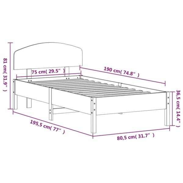 vidaXL Sängram med huvudgavel vit 75x190 cm massivt furu - Sängar & sängramar
