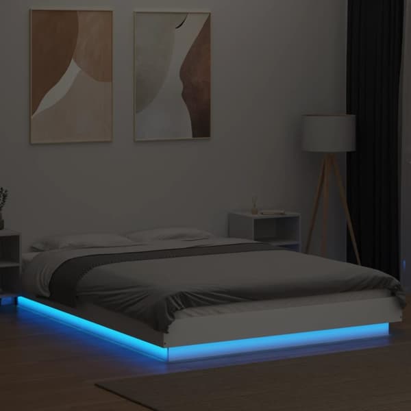vidaXL sengeramme med LED-lys 140x200 cm konstrueret træ hvid - Senge & sengeramme