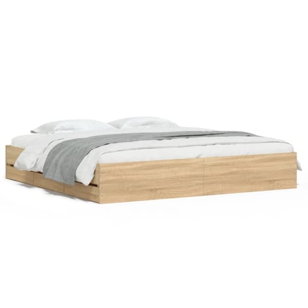 vidaXL sengeramme med skuffer 160x200 cm konstrueret træ sonoma-eg -  Senge & sengeramme