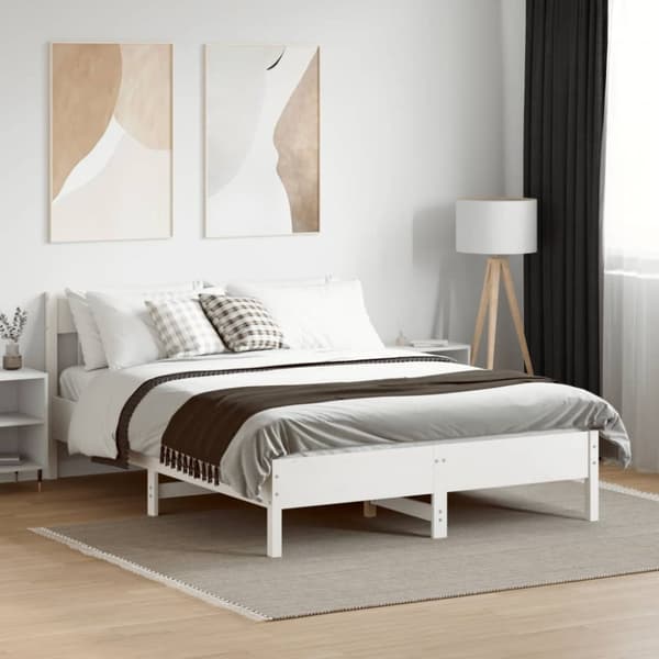 vidaXL sengeramme med sengegavl 150x200 cm massivt fyrretræ hvid -  Senge & sengeramme