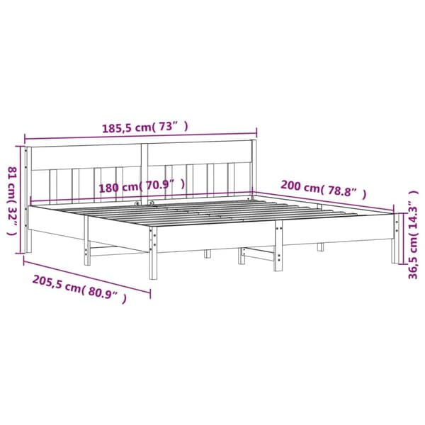 vidaXL sengeramme med sengegavl 180x200 cm massivt fyrretræ - Senge & sengeramme
