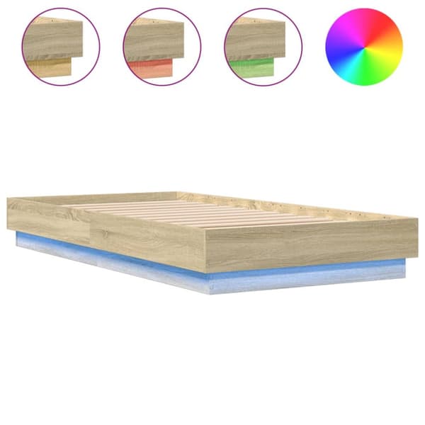vidaXL sengeramme med LED-lys 90x190 cm sonoma-eg - Senge & sengeramme