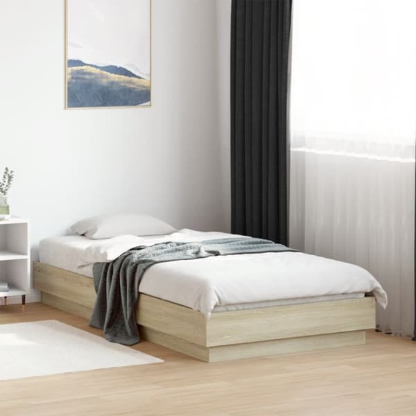 vidaXL sengeramme med LED-lys 90x190 cm sonoma-eg - Senge & sengeramme