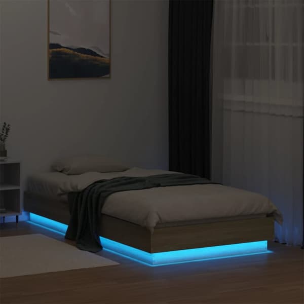 vidaXL sengeramme med LED-lys 90x190 cm sonoma-eg - Senge & sengeramme