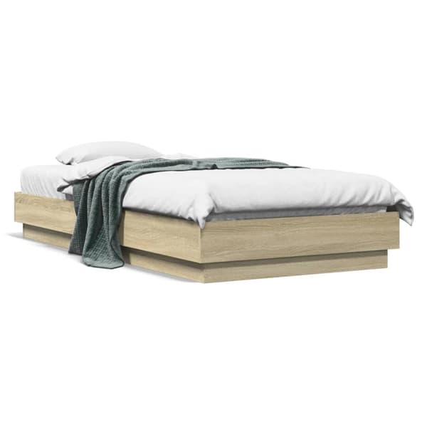 vidaXL sengeramme med LED-lys 90x190 cm sonoma-eg - Senge & sengeramme