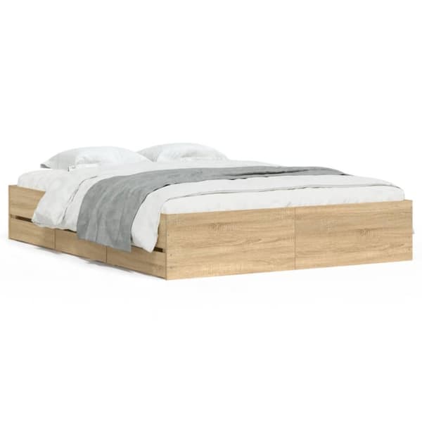 vidaXL sengeramme med skuffer 140x200 cm konstrueret træ sonoma-eg - Senge & sengeramme