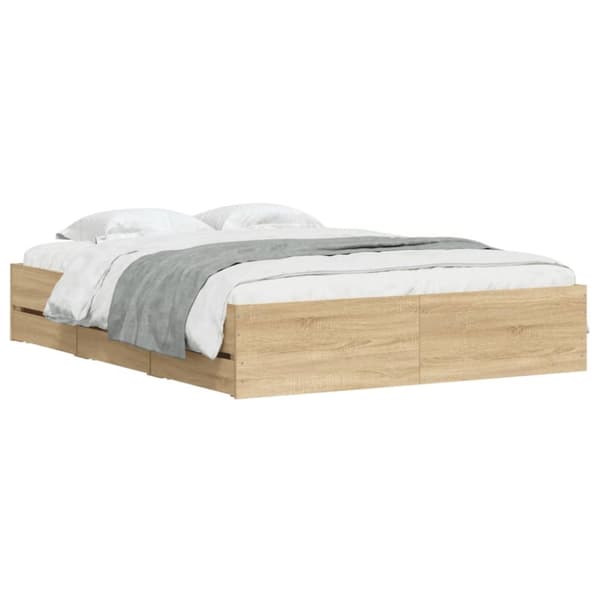 vidaXL sengeramme med skuffer 140x200 cm konstrueret træ sonoma-eg - Senge & sengeramme