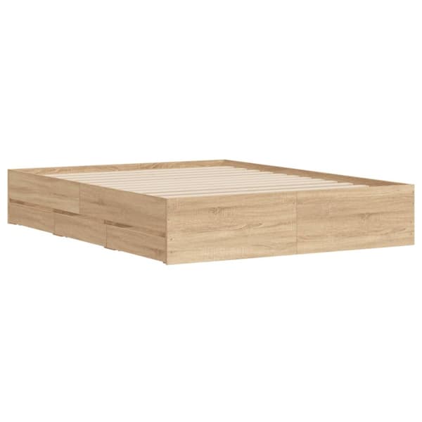 vidaXL sengeramme med skuffer 140x200 cm konstrueret træ sonoma-eg - Senge & sengeramme