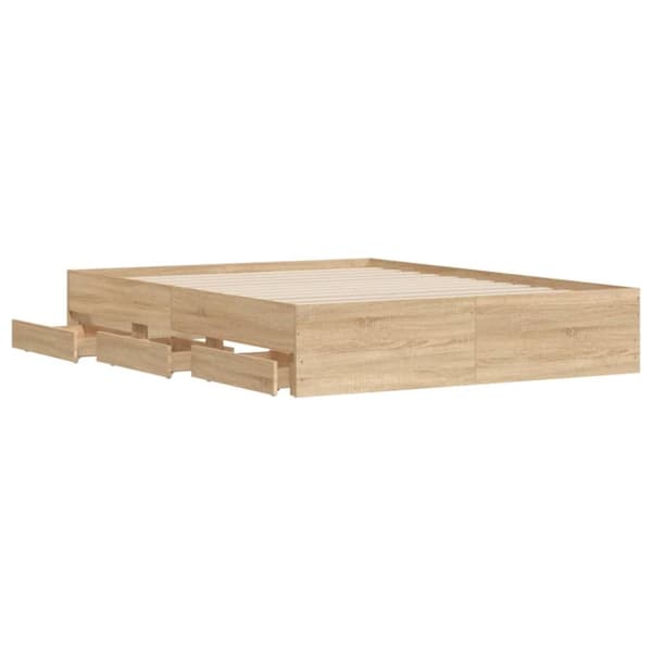 vidaXL sengeramme med skuffer 140x200 cm konstrueret træ sonoma-eg - Senge & sengeramme