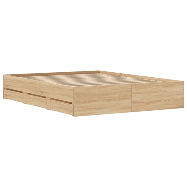 vidaXL sengeramme med skuffer 140x200 cm konstrueret træ sonoma-eg - Senge & sengeramme