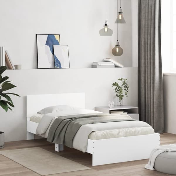vidaXL Sängynrunko päädyllä ja LED-valoilla valkoinen 100x200 cm -  Sängyt & sängynrungot