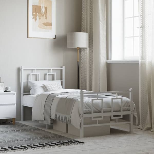 vidaXL sengeramme med sengegavl og fodgærde 80x200 cm metal hvid - Senge & sengeramme