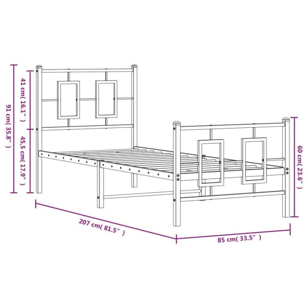 vidaXL sengeramme med sengegavl og fodgærde 80x200 cm metal hvid - Senge & sengeramme