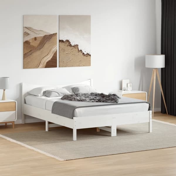 vidaXL sengeramme 135x190 cm massivt fyrretræ hvid -  Senge & sengeramme