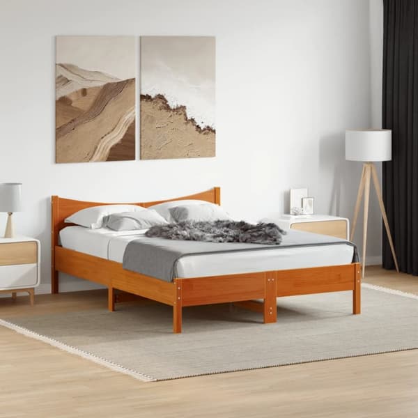 vidaXL sengeramme 140x190 cm massivt fyrretræ gyldenbrun - Senge & sengeramme