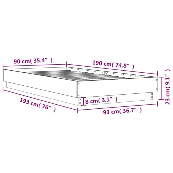 vidaXL Sängynrunko Sonoma-tammi 90x190 cm tekninen puu - Sängyt & sängynrungot