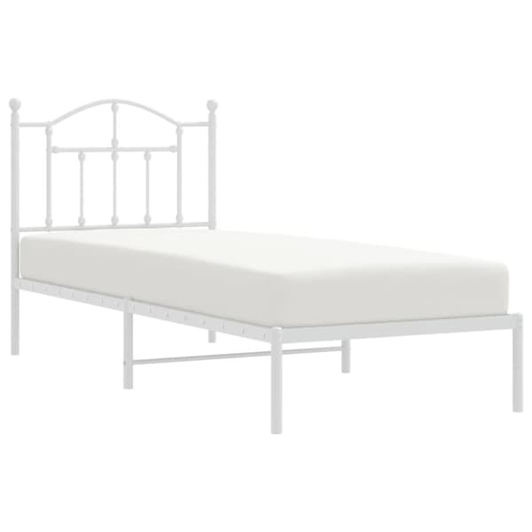 vidaXL Metallinen sängynrunko päädyllä valkoinen 90x190 cm - Sängyt & sängynrungot