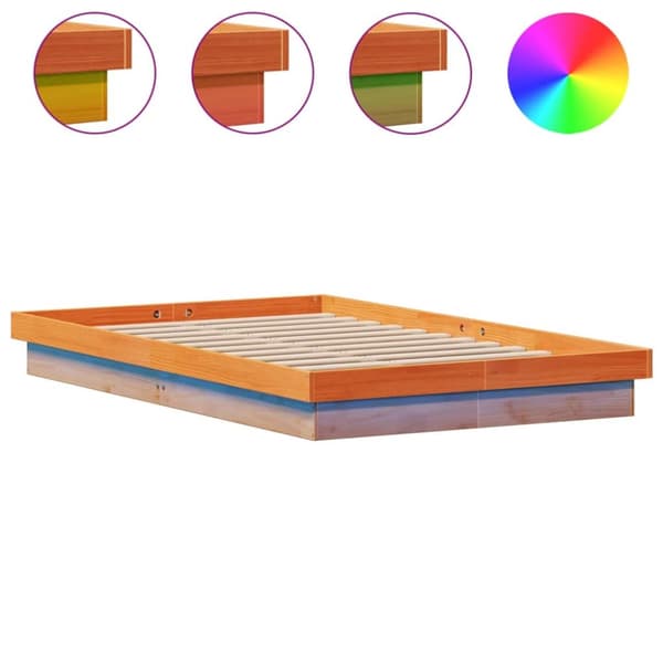 vidaXL Sängram med LED vaxad brun 140x200 cm massiv furu -  Sängar & sängramar