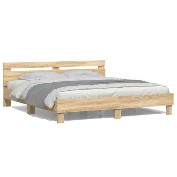 vidaXL sengeramme med sengegavl og LED-lys 180x200 cm sonoma-eg -  Senge & sengeramme