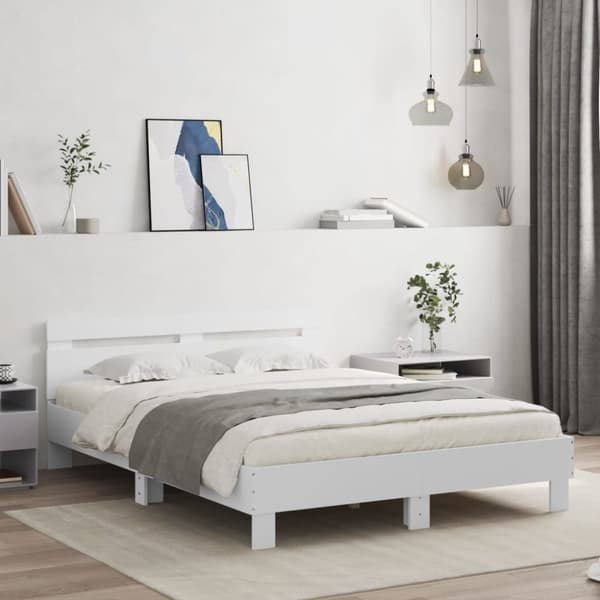 vidaXL sengeramme med sengegavl 140x190 cm konstrueret træ hvid - Senge & sengeramme