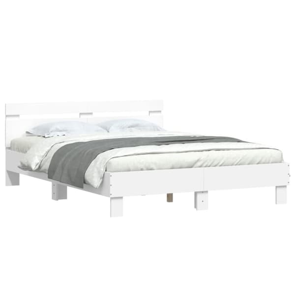 vidaXL sengeramme med sengegavl 140x190 cm konstrueret træ hvid - Senge & sengeramme