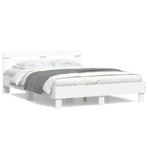 vidaXL sengeramme med sengegavl 140x190 cm konstrueret træ hvid - Senge & sengeramme