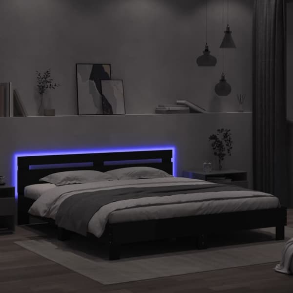 vidaXL Sängynrunko päädyllä ja LED-valoilla musta 200x200 cm -  Sängyt & sängynrungot