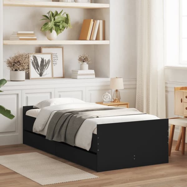 vidaXL Sängram med lådor svart 90x190 cm - Sängar & sängramar